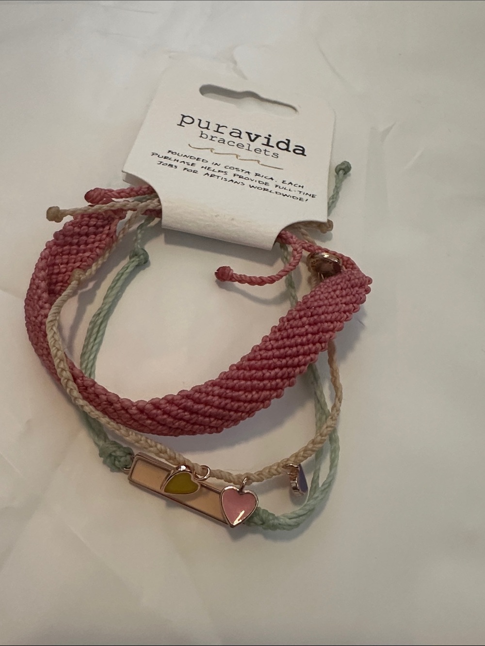NWT Pura Vida Pink Woven Multi-String Bracelet Set of 3
